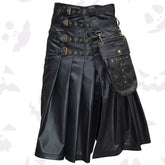 Gothic Real Leather Utility Kilt with multiple buckle straps and a detachable utility pouch