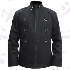 Men's gothic industrial shirt: black, with a mandarin collar and prominent chain details