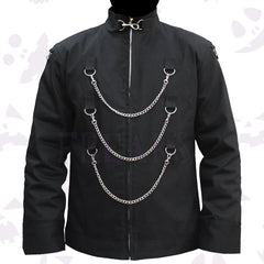 Men's gothic night fall shirt: black, with a mandarin collar and prominent chains