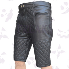 Men's black real leather shorts