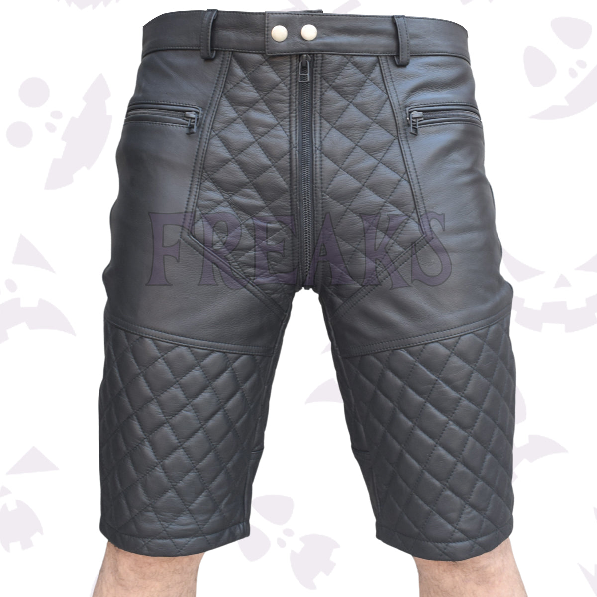 black real leather shorts for men