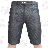 black real leather shorts for men