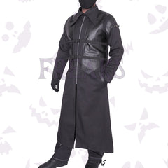 Men's alternative warrior coat: black, with classic collar and prominent chest straps