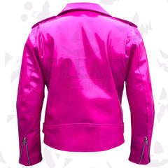 Pink WET Look PVC Vinyl EMO Jacket Glossy Pink Motorcycle PVC Jacket