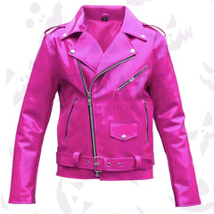 Pink WET Look Vinyl EMO style Jacket Glossy Pink Motorcycle PVC Jacket