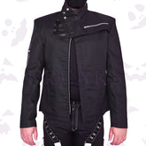 Psycho Freaks Gothic Black Jacket with long-sleeve, with diagonal zippers and military-style accents