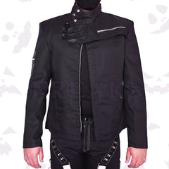 Psycho Freaks Gothic Black Jacket with long-sleeve, with diagonal zippers and military-style accents