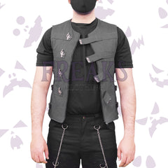 Men's alternative sleeveless vest: dark, with tactical straps, buckles, and industrial details