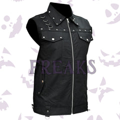 Men's gothic sleeveless vest: black, with metal studs, eyelets, and a rugged alternative look