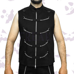 Goth Punk Rock Chains Vest with a full zipper clouser, multiple silver chains, and D-ring details