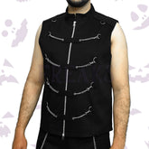 Goth Punk Rock Chains Vest with a full zipper, multiple draped silver chains, and D-ring details