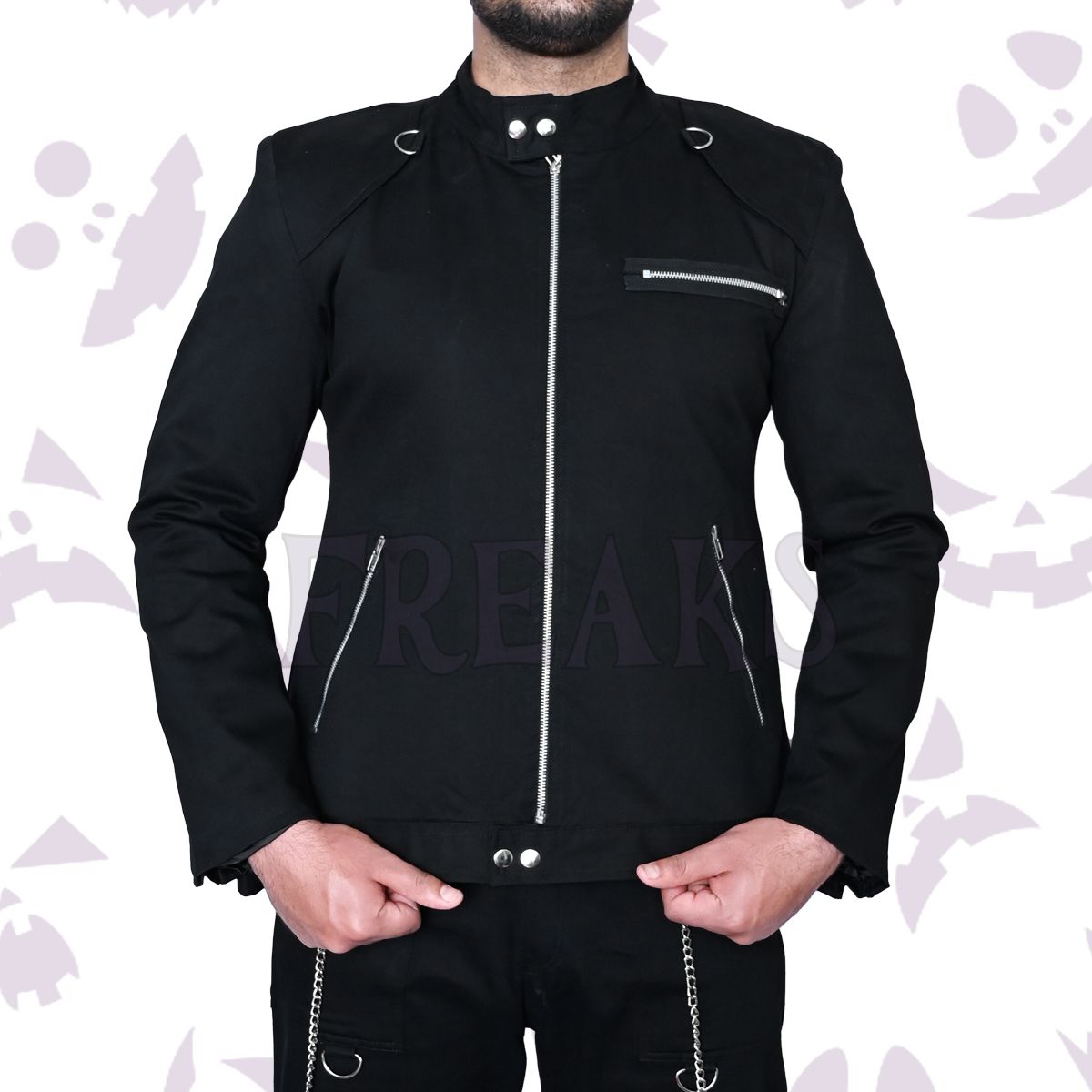 Slim Fit Bike Rider Goth Jacket with multiple zippers and long sleeves