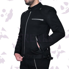 Slim Fit Biker Goth zipper Jacket with front full zipper and long sleeves