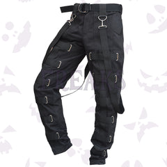 Side view of men's punk gothic pants with hanging straps