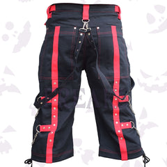 Black Rebel Freaks Cargo Strapped Shorts with Adjustable Strapes