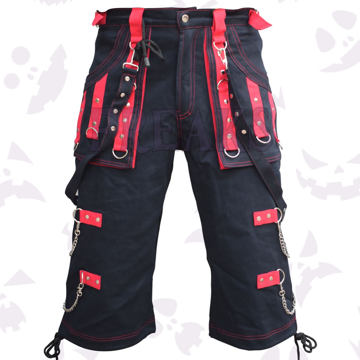 Rebel Freaks Cargo Strapped Shorts in Utility Gothic Style with buckle straps and chains