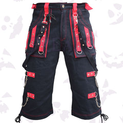 Rebel Freaks Cargo Strapped Shorts in Utility Gothic Style with buckle straps and chains
