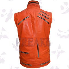 Rebel rider Men's biker punk vest: orange, with a high collar and multiple zipper details.