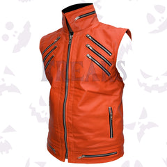 Punk Zip-Up Biker Rebel rider Men's vest: orange, with a high collar and multiple zipper details.