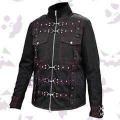 dominator gothic jacket with bold straps, unique clasps, and zipper closure