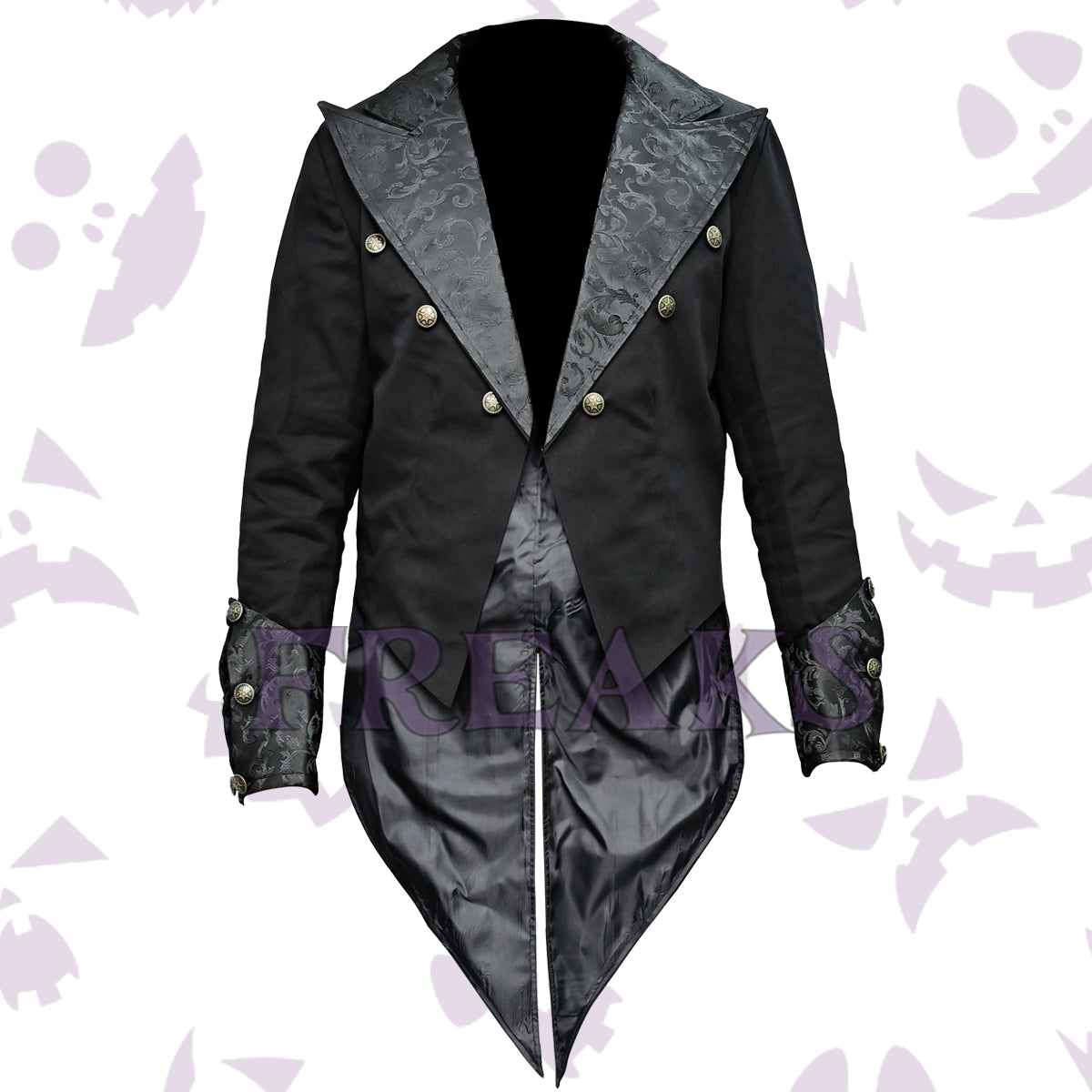 shadow Duster Steampunk Tailcoat with ornate brocade lapels, antique buttons