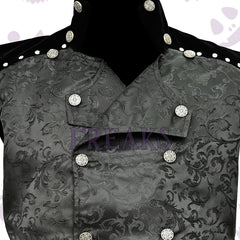 Men's sinister alternative vest: brocade fabric, high collar, and silver stud details on sides