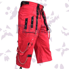 Red Gothic Cargo Shorts with chains