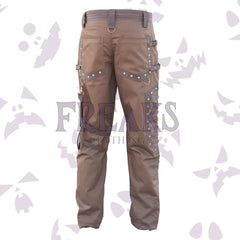 Dusty brown steampunk pants with faux straps and cargo pocket