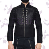Men's military-style alternative jacket: black, with a full zip and detailed chest designing