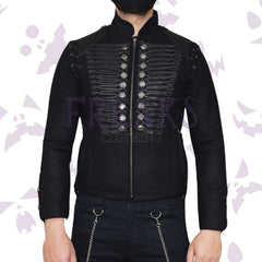 Men's military-style alternative jacket: black, with a full zip and detailed chest designing