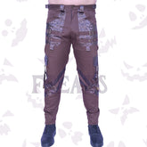 Men's brown steampunk gothic slim fit pants with lather panels and straps