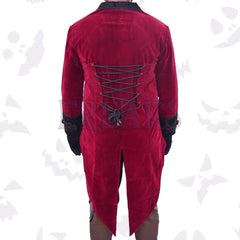Men's gothic vampire tailcoat: deep red velvet, with an aristocratic cut and elegant black details