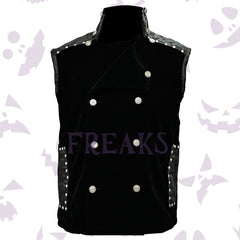 velvet gothic vest with embossed artificial leather panels and silver buttons