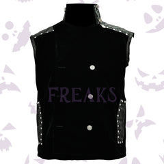 velvet gothic vest with embossed artificial leather panels and ornate silver buttons
