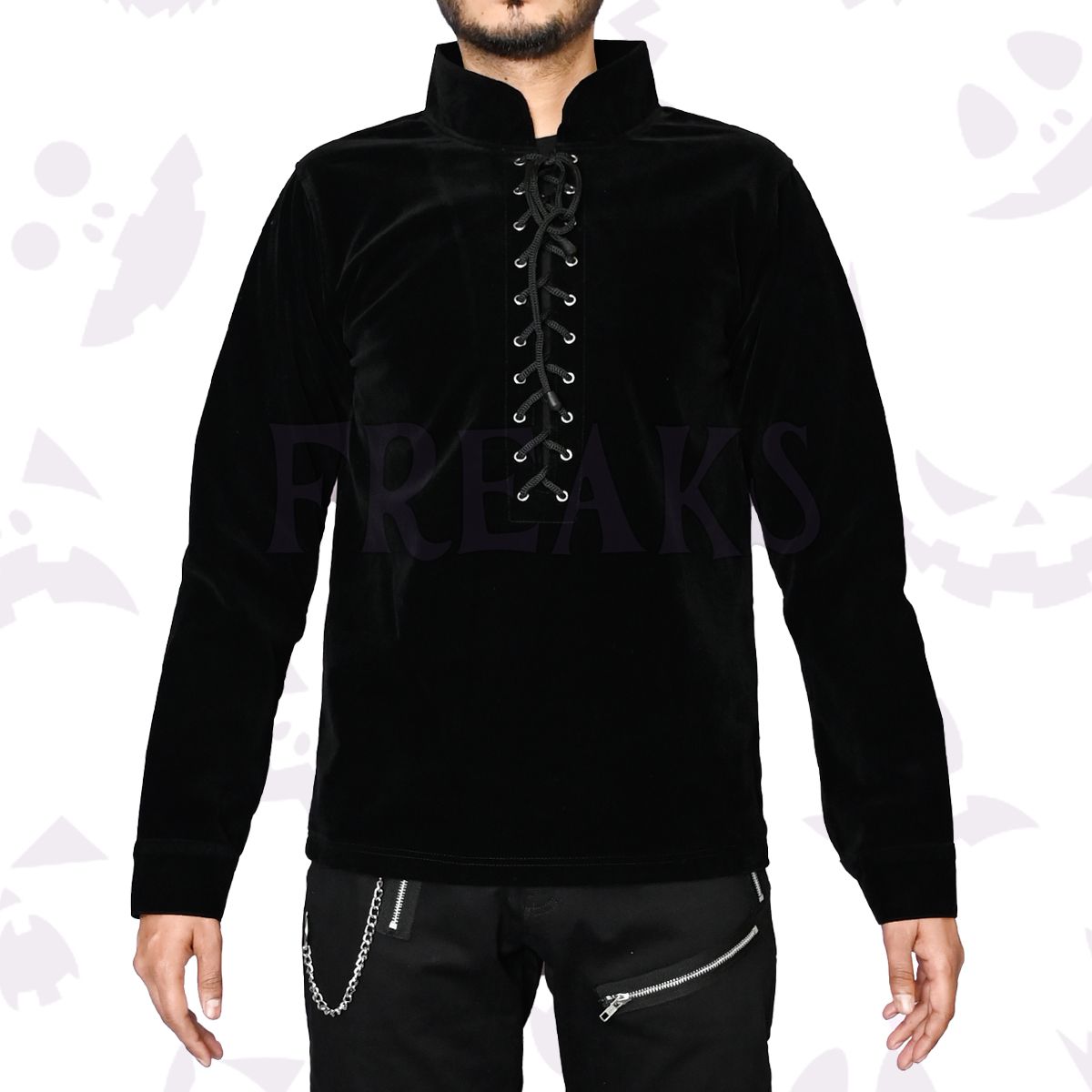 Vampires Blacks Velvet Shirt with lace up detailing