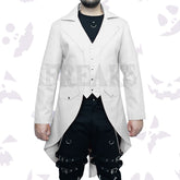 Victorian Wedding White Tailcoat Tuxedo with notched lapels and silver buttons