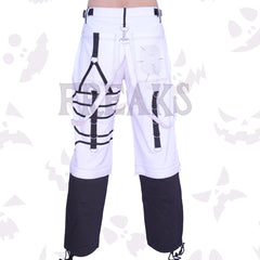 Freaks' white alternative pants with black stripes, cargo pockets