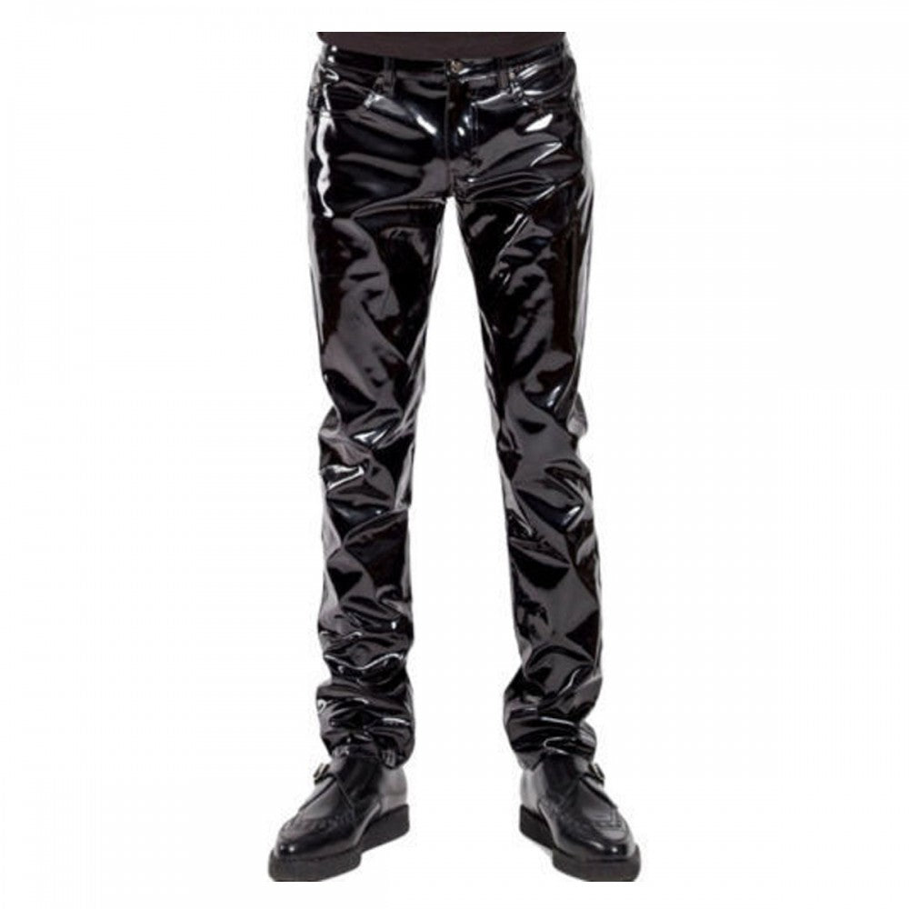 Vinyl PVC Punk Rocker Shine Pant –men’s skin fit wetlook pants with glossy shine for punk or gothic look
