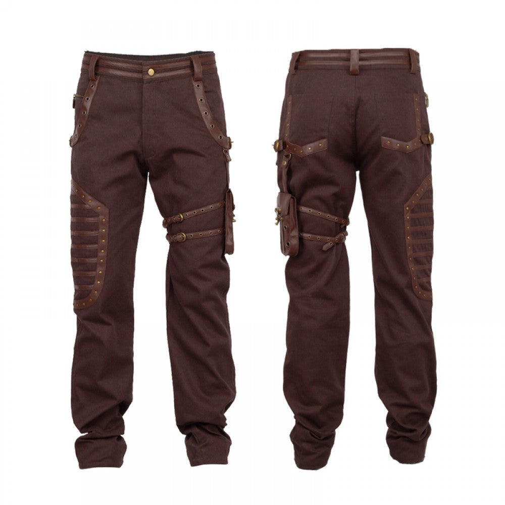 Brown Steampunk Cosplay Dress Pant Mens | Detachable Pocket Trouser