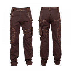 Brown Steampunk Cosplay Dress Pant Mens | Detachable Pocket Trouser