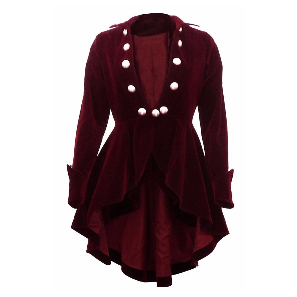Burgundy Velvet Ruffle Victorian Style Gothic Coat Women | Freaks Clothing