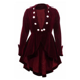 Burgundy Velvet Ruffle Victorian Style Gothic Coat Women | Freaks Clothing