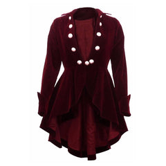 Burgundy Velvet Ruffle Victorian Style Gothic Coat Women | Freaks Clothing