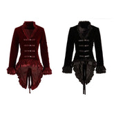 Dovetail Ruffled Velvet Gothic Coat Women | Red | Black
