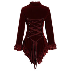 Dovetail Ruffled Velvet Gothic Coat Women | Red