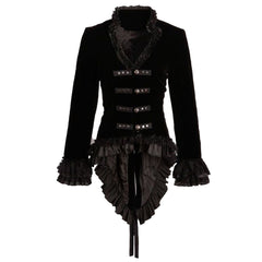 Dovetail Ruffled Velvet Gothic Coat Women | Black