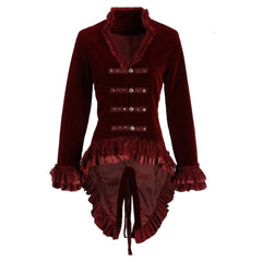 Dovetail Ruffled Velvet Gothic Coat Women | Red