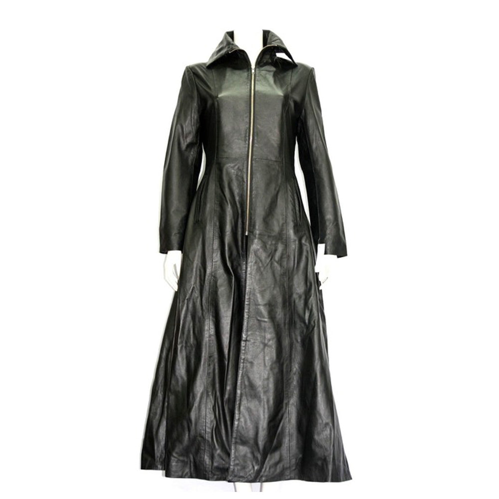 Midnight Black Leather Long Club Coat Women | Freaks Clothing