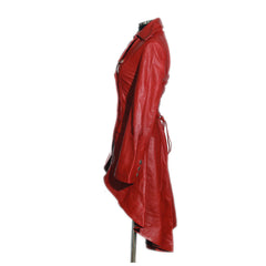 Victorian Double Breast Dovetail Military Style Red Leather Coat