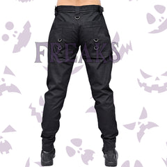 Back view of men's black button up gothic pants